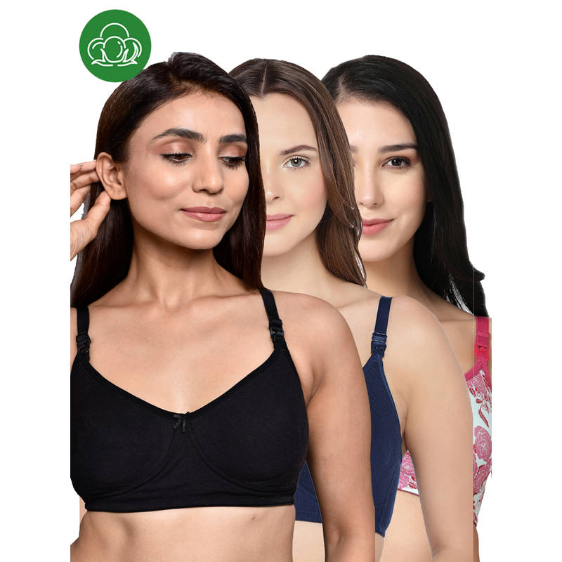 Inner Sense Women Organic Cotton Antimicrobial Feeding Bra (Pack of 3) (34B)