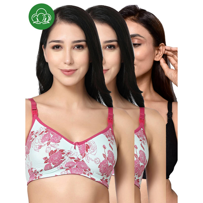 Inner Sense Women Organic Cotton Antimicrobial Feeding Bra (Pack of 3) (34B)