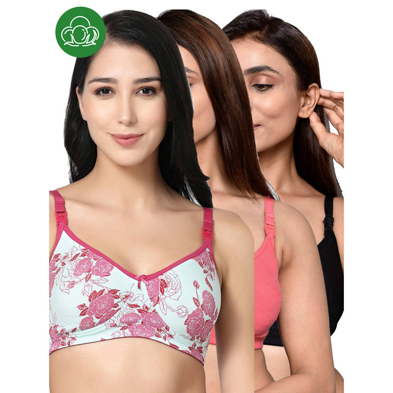 Inner Sense Women Organic Cotton Antimicrobial Feeding Bra (Pack of 3) (34B)
