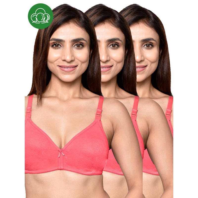 Inner Sense Women Pink Organic Cotton Antimicrobial Feeding Bra (Pack of 3) (34B)