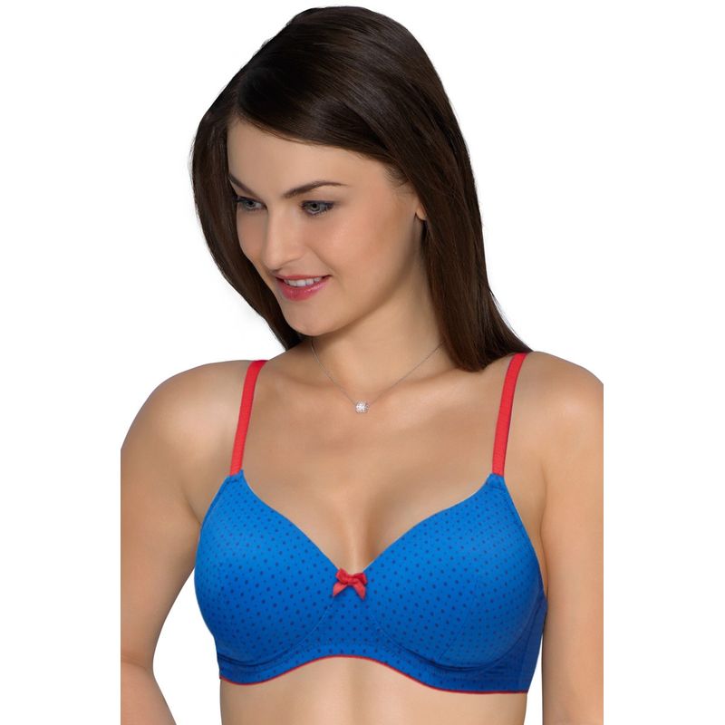 Amante Blue with Navy Dots Padded Non-Wired T-Shirt Bra (32C)