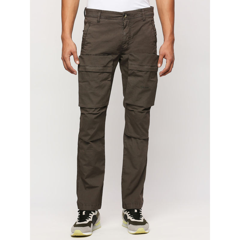 Pepe Jeans Cash Brown Mid Rise Slim Fit Cargo Pants (34)