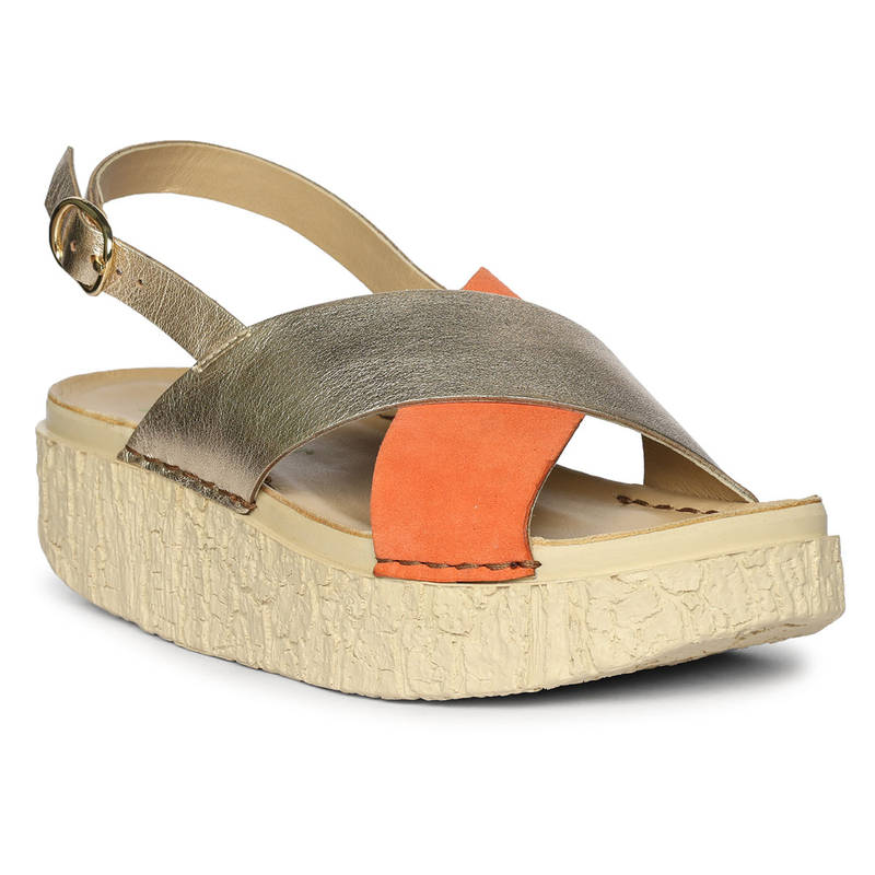 Saint G El Naturalista Platin Metallic Leather Platform Sandals (EURO 36)