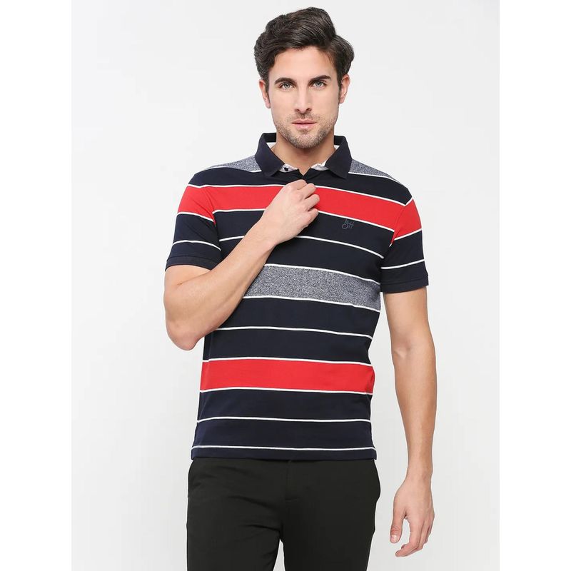 Being Human Men Red and Navy Polo Neck T-Shirt (M)