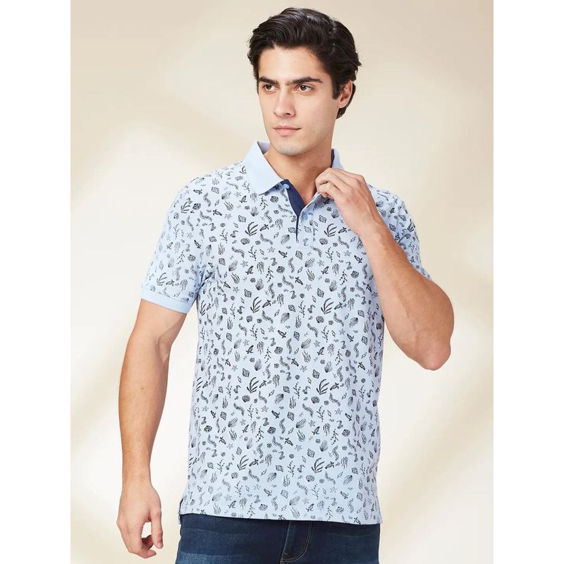 Light Blue Regular Fit Men's Polo T-shirt by Being Human Clothing (L)