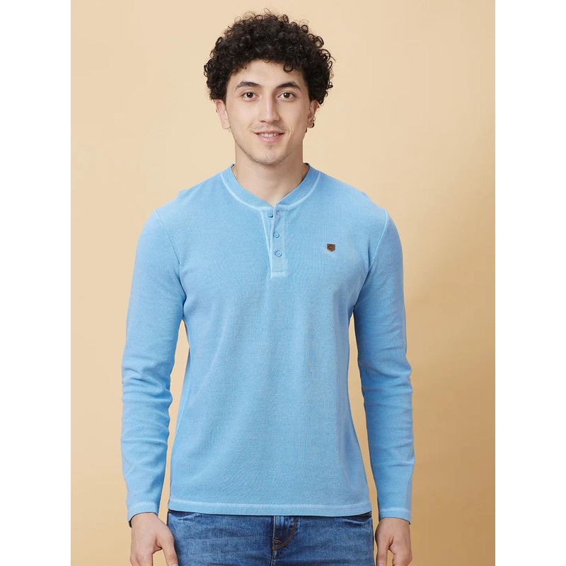 Being Human Men Light Blue Wash Henley Neck T-Shirt (3XL)