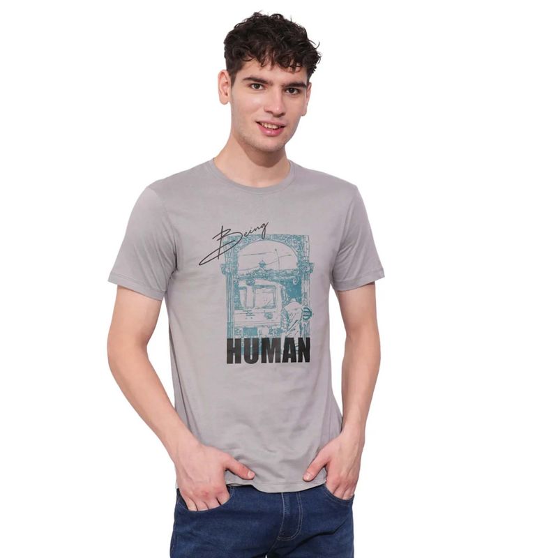 Being Human Men Grey Crew Neck T-Shirt (M)