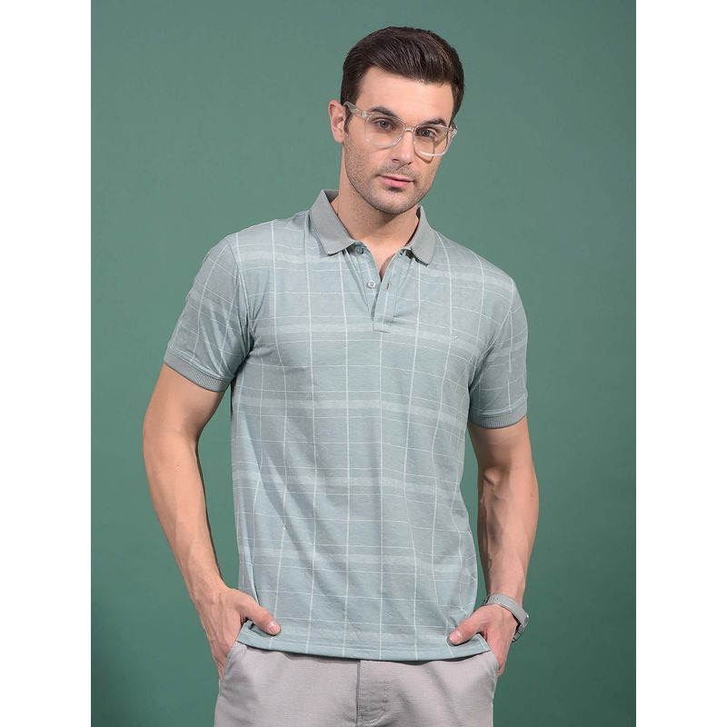 CRIMSOUNE CLUB Men Green Checks Polo T-Shirt (XL)