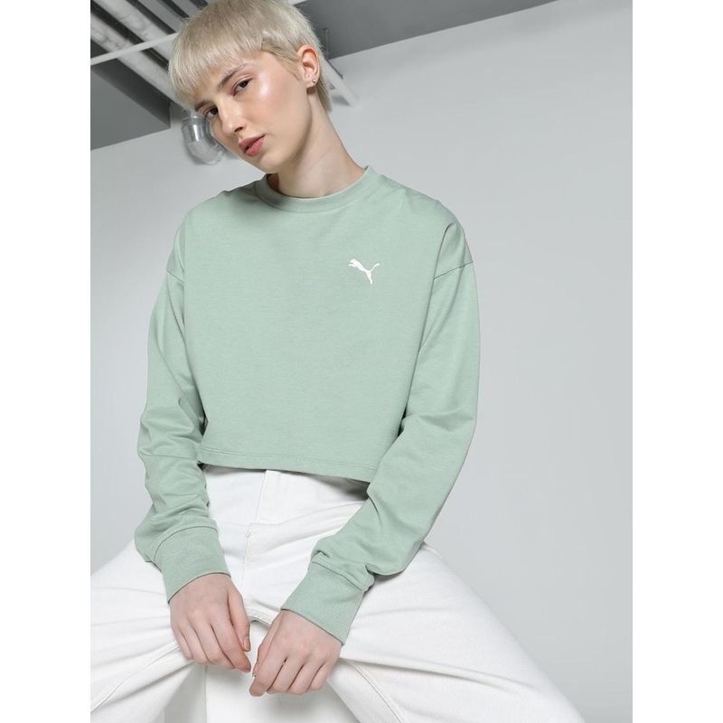 Puma Crew Neck Relaxed Fit Womens Green Crew Sweatshirt (S)