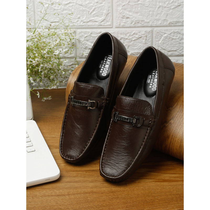 Teakwood Brown Solid Leather Formal Loafers (Euro 42)