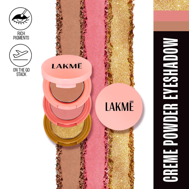 Lakme 9To5 Eyeconic Cream Powder Eyeshadow Stack, 1 Shimmer & 2 Matte Shades - Golden Hour Goddess