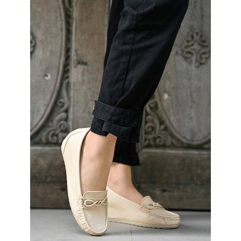 Shoetopia Smart Casual Buckle Detailed Cream Loafers for Women (EURO 41)