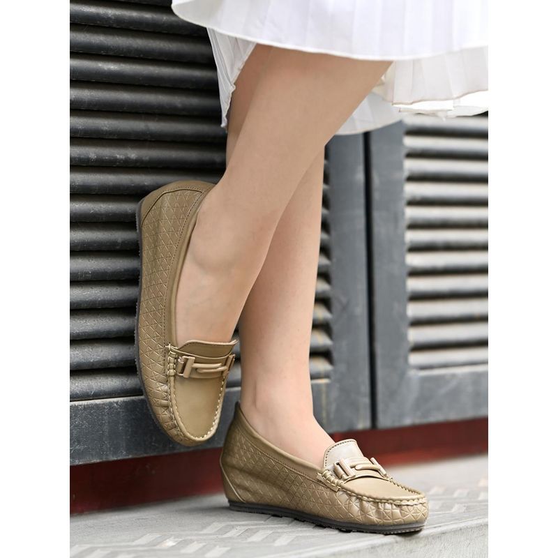 Shoetopia Smart Casual Buckle Detailed Olive Loafers for Women (EURO 36)