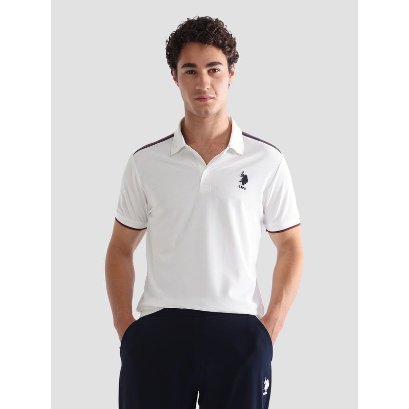 U.S. POLO ASSN. White Men's Solid Slim Fit Active Polo T-Shirt (L)