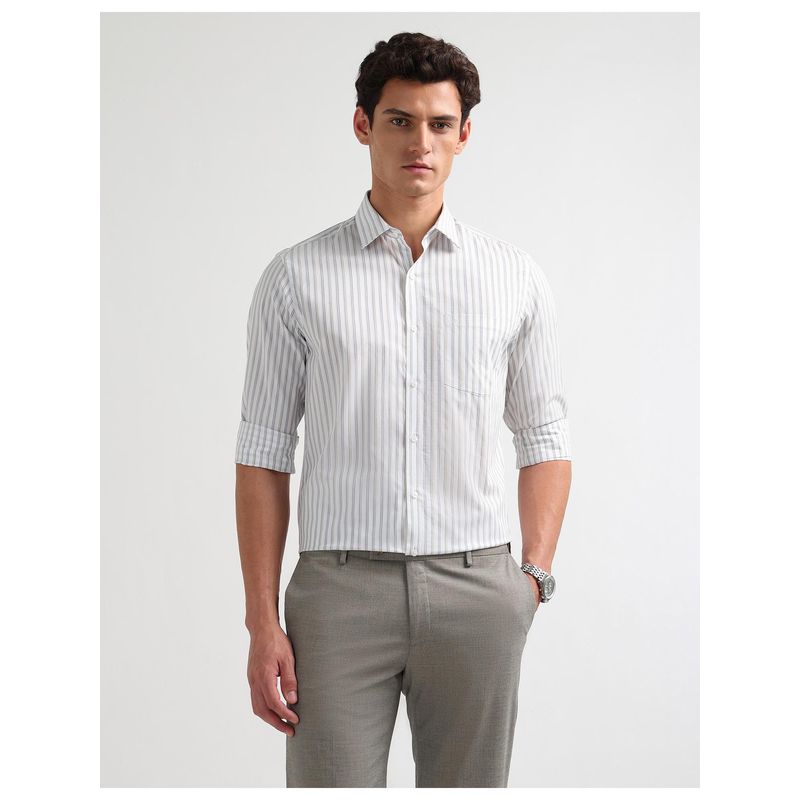 Arrow Mens Liberty Classic Fit Vertical Stripes Grey Formal Shirt (39)