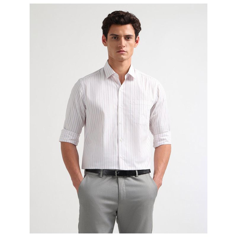 Arrow Mens Manhattan Slim Fit Vertical Stripes Pink Formal Shirt (40)