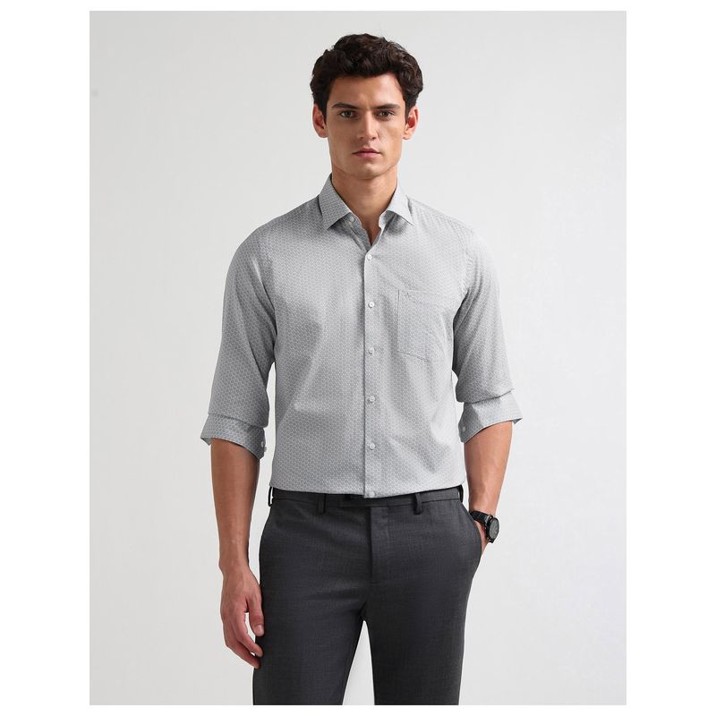 Arrow Mens Manhattan Slim Fit All Over Printed Grey Formal Shirt (39)
