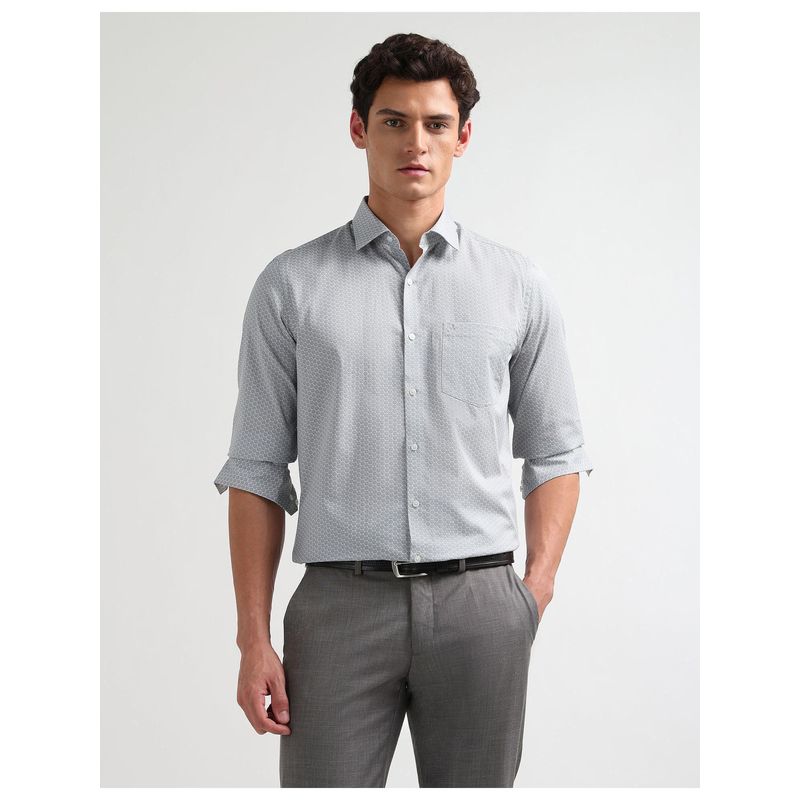 Arrow Mens Liberty Classic Fit Printed Grey Formal Shirt (40)