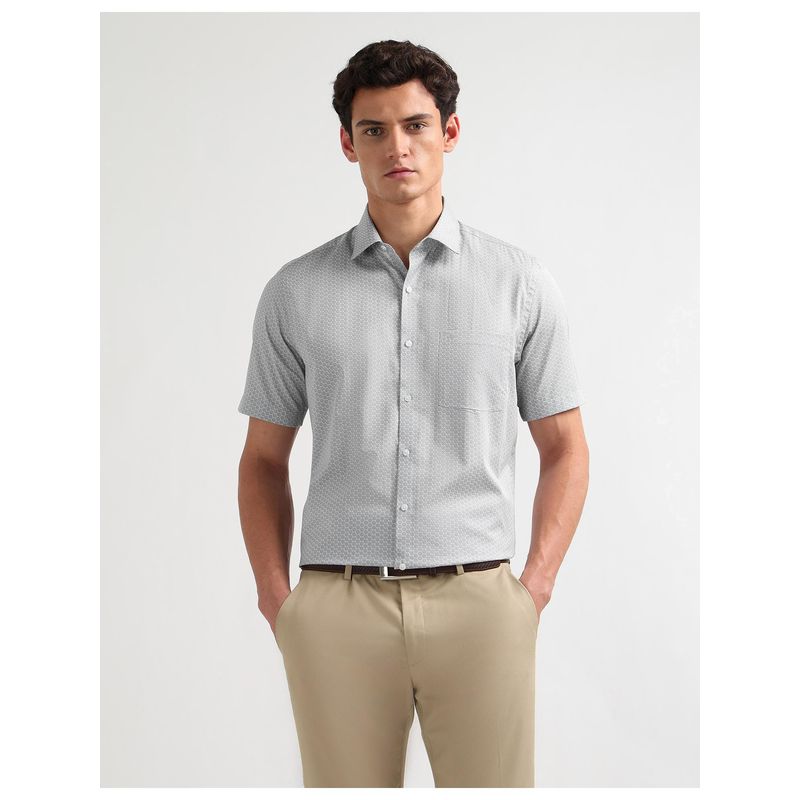 Arrow Mens Liberty Classic Fit Printed Grey Formal Shirt (38)