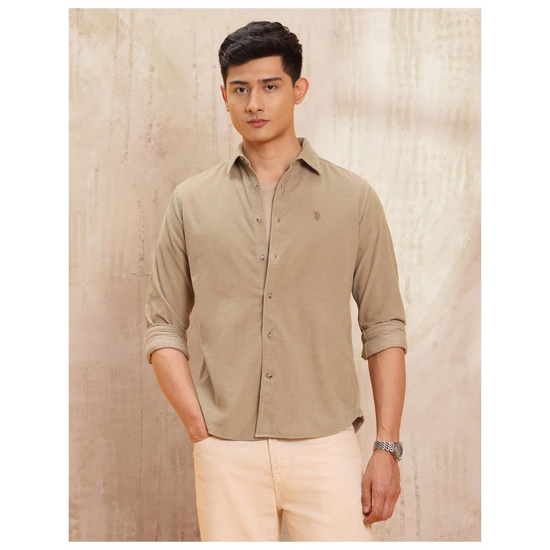 U.S. Polo Assn. Denim Co. Mens Pure Cotton Slim Fit Brown Casual Shirt (42)