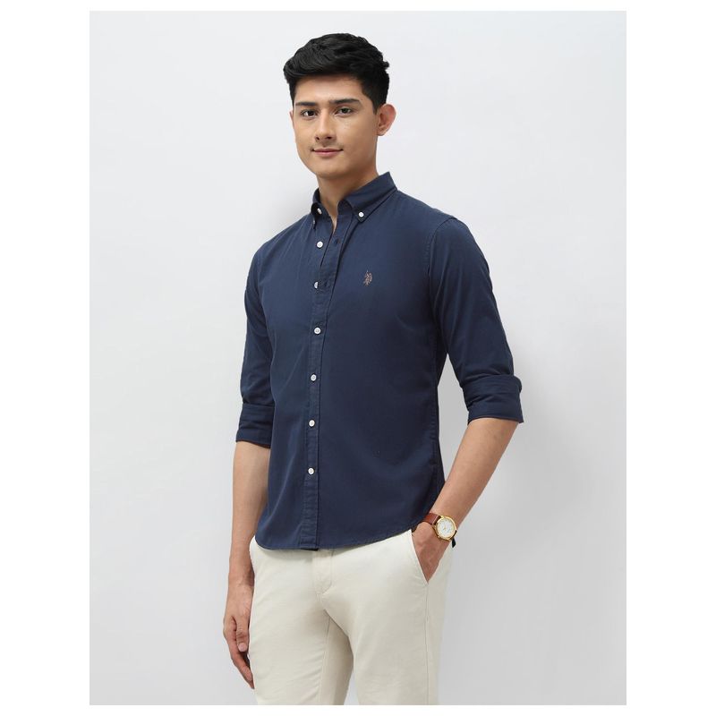 U.S. POLO ASSN. Mens Solid Pure Cotton Blue Casual Shirt (40)