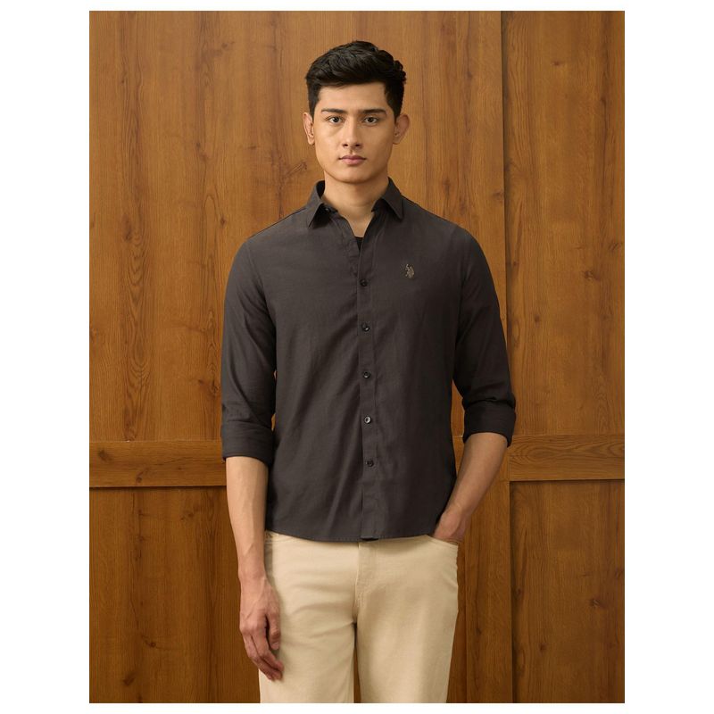 U.S. POLO ASSN. Mens Textured Dobby Varsity Brown Casual Shirt (42)