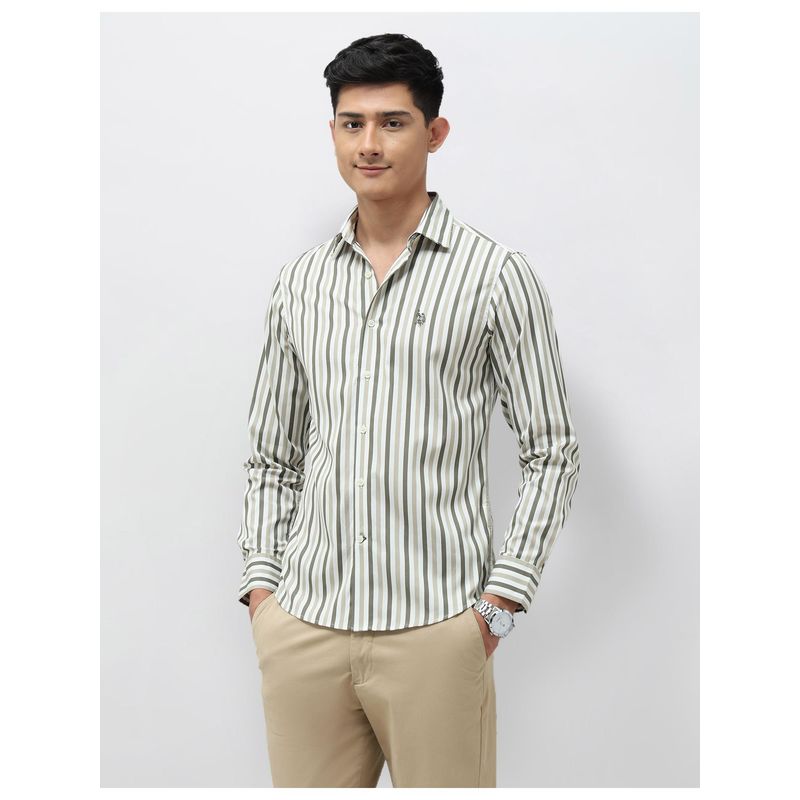 U.S. POLO ASSN. Mens Vertical Stripes Pure Cotton Green Casual Shirt (42)