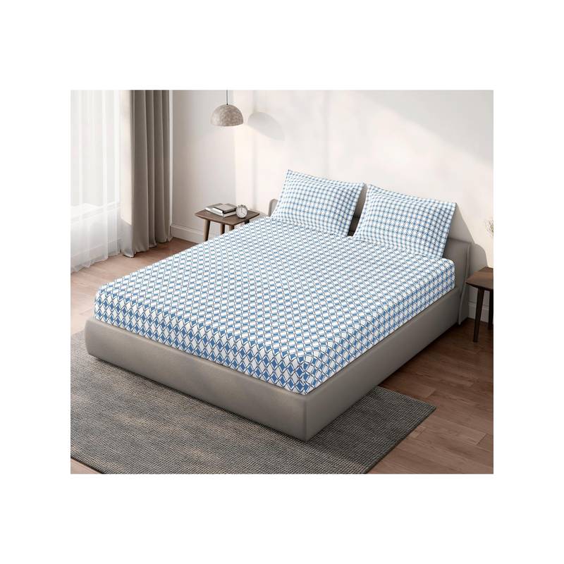 SPACES Aeris Abstract Blue Bedsheet with 2 Pillow Covers (Queen)