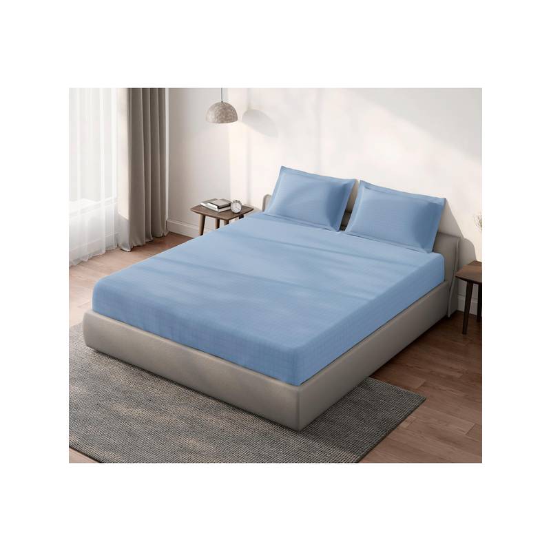 SPACES Aeris Abstract Teal Bedsheet with 2 Pillow Covers (Queen)