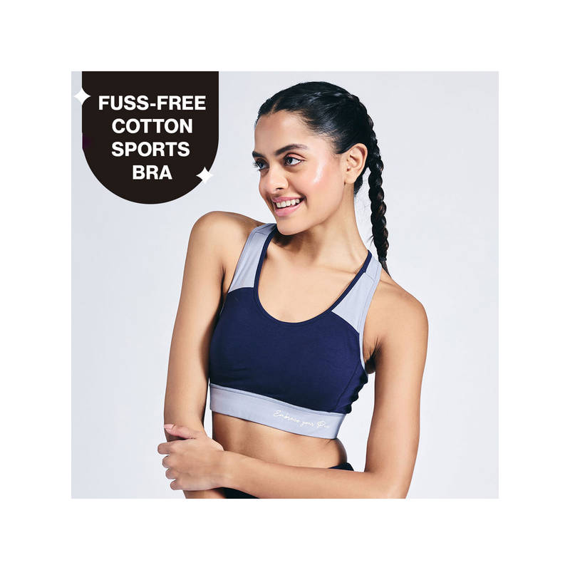 Mid Impact Everyday Cotton Racerback Sports Bra with Removable Cups NYK904 Navy (XL)