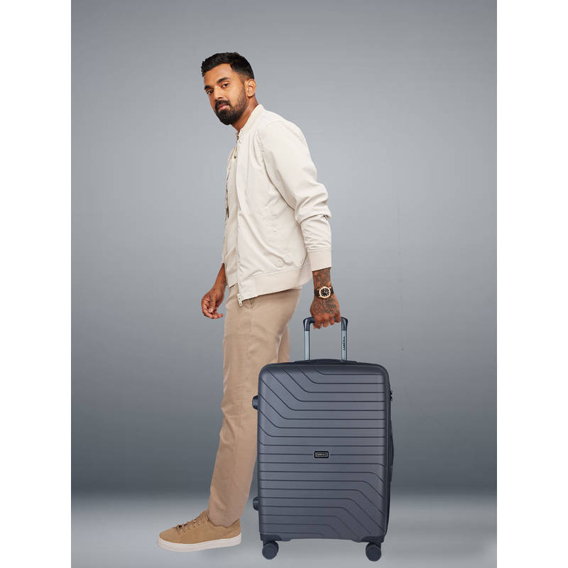 CARRIALL Groove Polypropylene (65 Cm) Grey Check-in Trolley Bag with 8 Wheels (M)