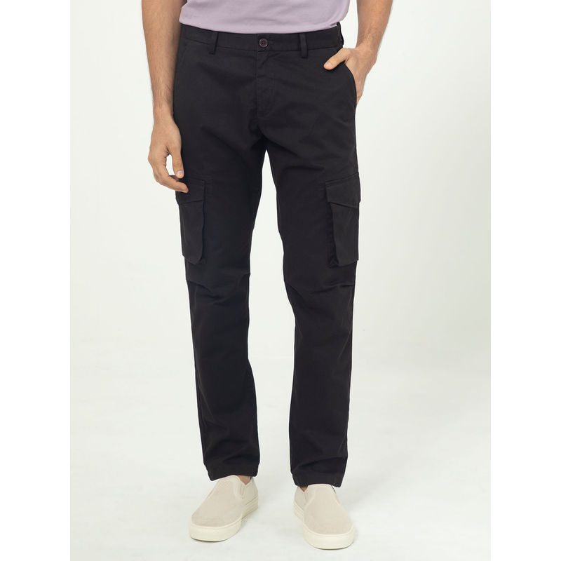 Buy Rare Rabbit Celu Dark Black Smart Cargo Pants Online