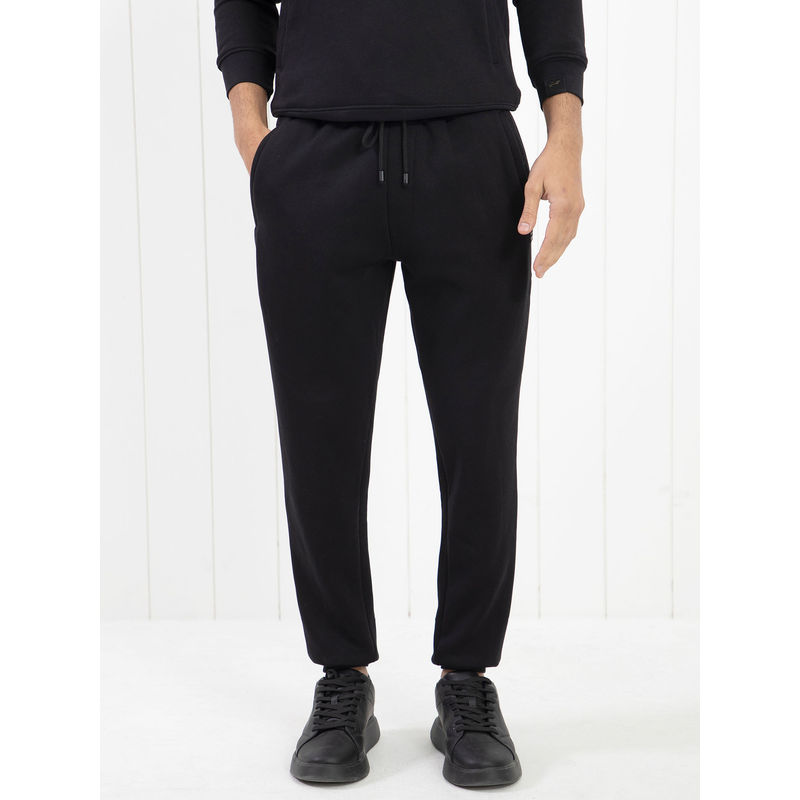 Rare Rabbit Fulham Primary Black Lightweight Solid Joggers (36)