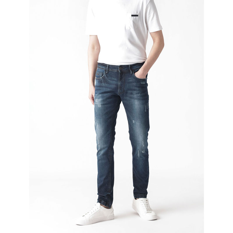 Rare Rabbit Parle Primary Navy Crushed Effect Denim Jeans (30)