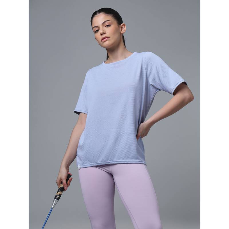 Technosport Blue Women Relaxed Fit Cubic Melange T-shirt with DOUBLE COOL (S)