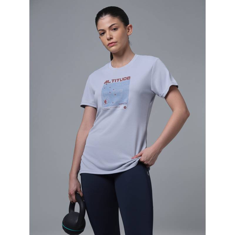 Technosport Blue Women Printed Slim Fit Sports T-shirt with TECHNOCOOL+ (S)