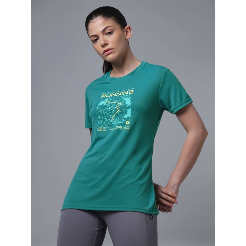 Technosport Turquoise Women Printed Slim Fit Sports T-shirt with TECHNOCOOL+ (S)