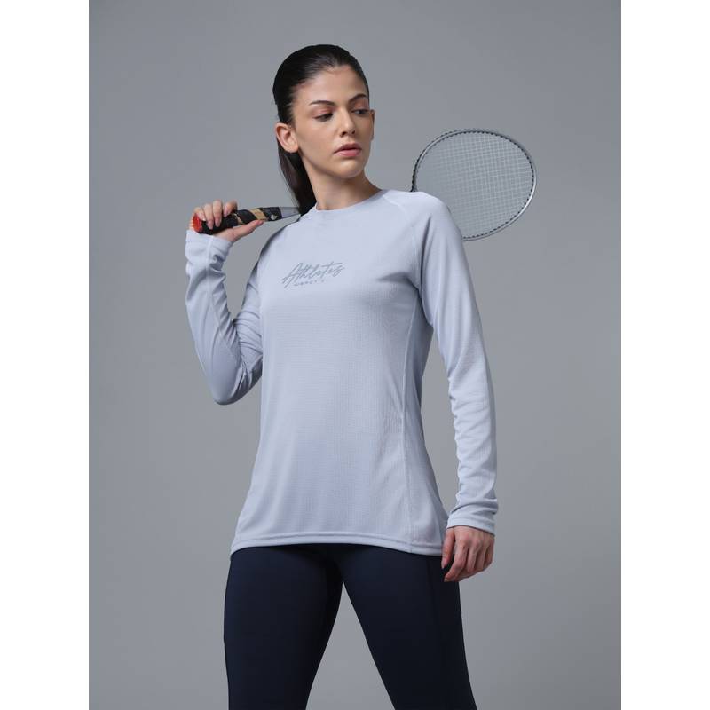 Technosport Blue Women Printed Slim Fit Sports Tee for Yoga and Fitness with TECHNOCOOL+ (S)