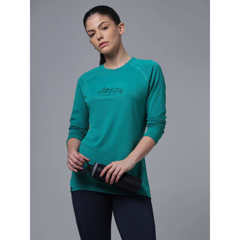 Technosport Turquoise Women Printed Slim Fit Sports Tee for Yoga and Fitness with TECHNOCOOL+ (S)