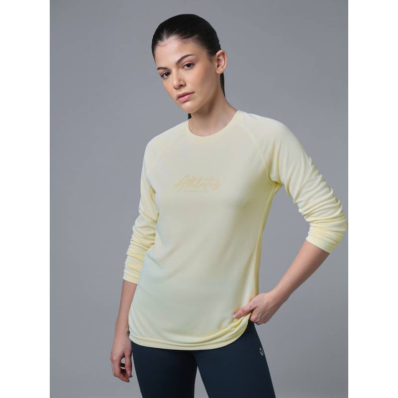 Technosport Yellow Women Printed Slim Fit Sports Tee for Yoga and Fitness with TECHNOCOOL+ (S)
