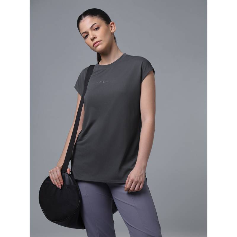 Technosport Grey Women Solid Regular Fit T-shirt with VENTMESH (S)