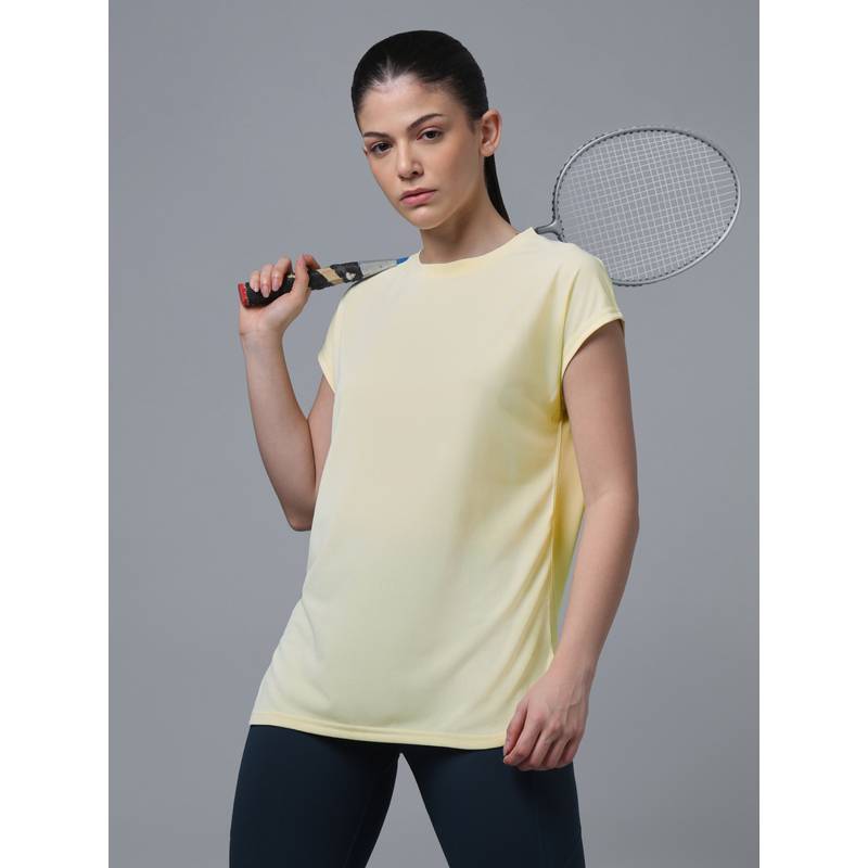Technosport Yellow Women Solid Regular Fit T-shirt with VENTMESH (XL)