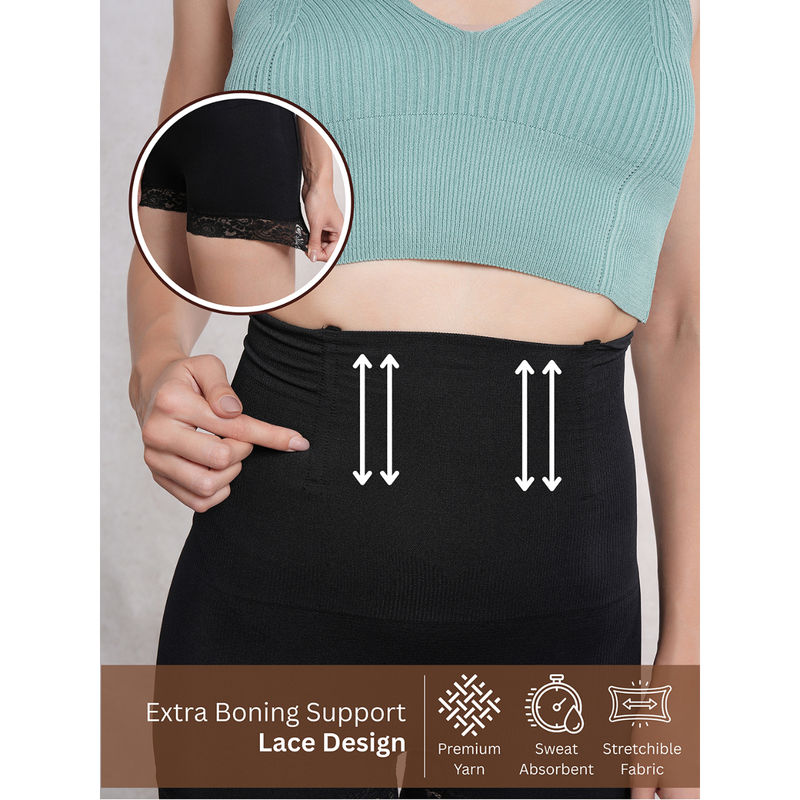 CrossKulture Black High Waist Tummy Control Shapewear Lace Trim Shorts (XL-2XL)