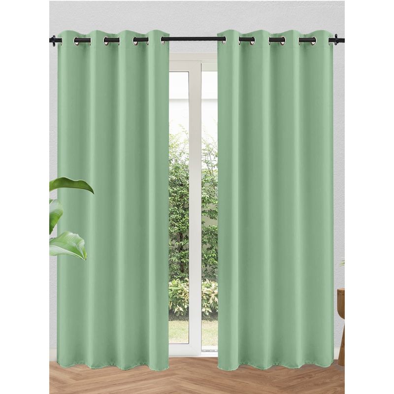 Urban Space Solid Blackout Door Curtains with Eyelets & Tieback Sage Green (Pack of 2) 7x4 feet