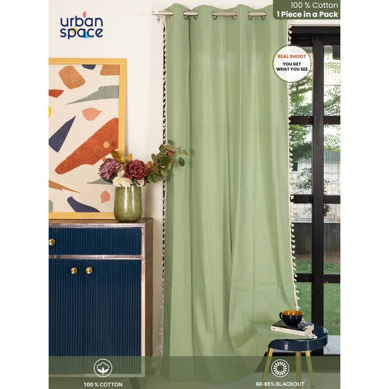 Urban Space Boho Cotton Window Curtain with Eyelets & Tieback 1 Piece Aura Sage Green (5x4 feet)