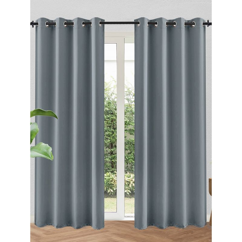 Urban Space Solid Blackout Window Curtains with Eyelets & Tieback Ele Grey (Pack of 2) 5x4 feet