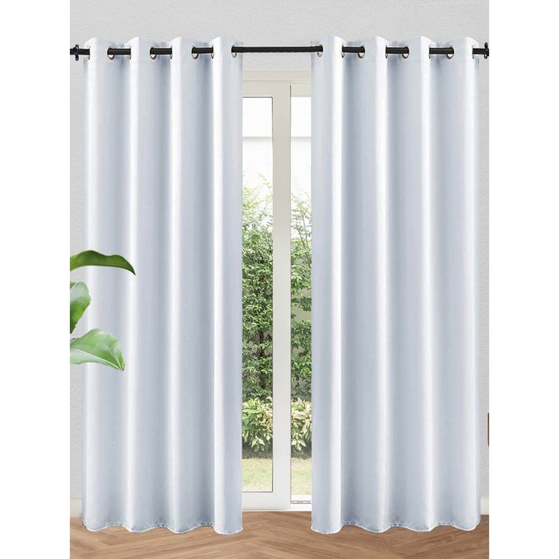 Urban Space Solid Blackout Window Curtains with Eyelets & Tieback Metallic Silver (Pack of 2) 5x4 feet
