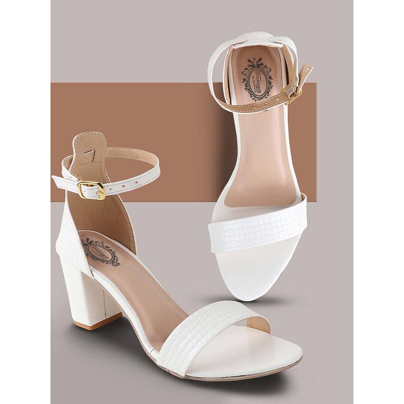 Shoetopia Women White Woven Design Heels (Euro 37)