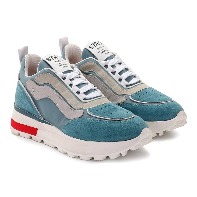 Saint G Blue Pu Coated Leather and Gold Stud Women Sneaker (EURO 37)