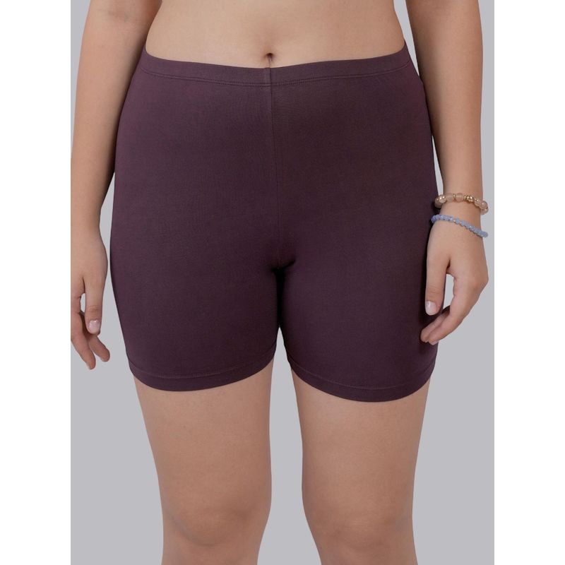 SOIE Purple Mid Rise Breathable Cotton Spandex Knee Length Cycling Shorts (M)